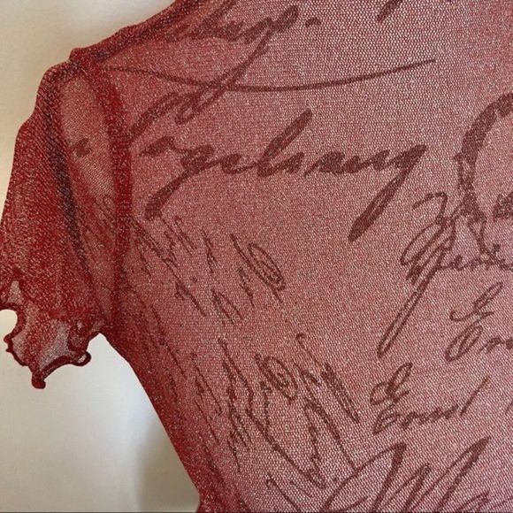 Shein Red Sheer Holiday Blouse Top - Picture 4 of 12